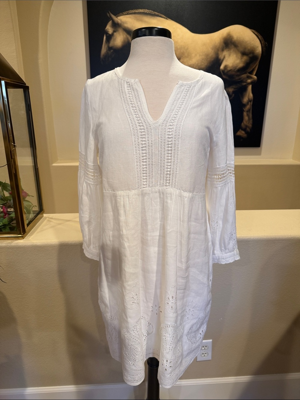 Tommy Bahama White Eyelet Cotton Linen Dress NWOT
